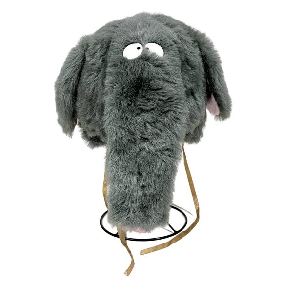 Vintage Sandra Boynton Elephant Plush Hat 1985 Gray Soft Chin Tie Adult Size